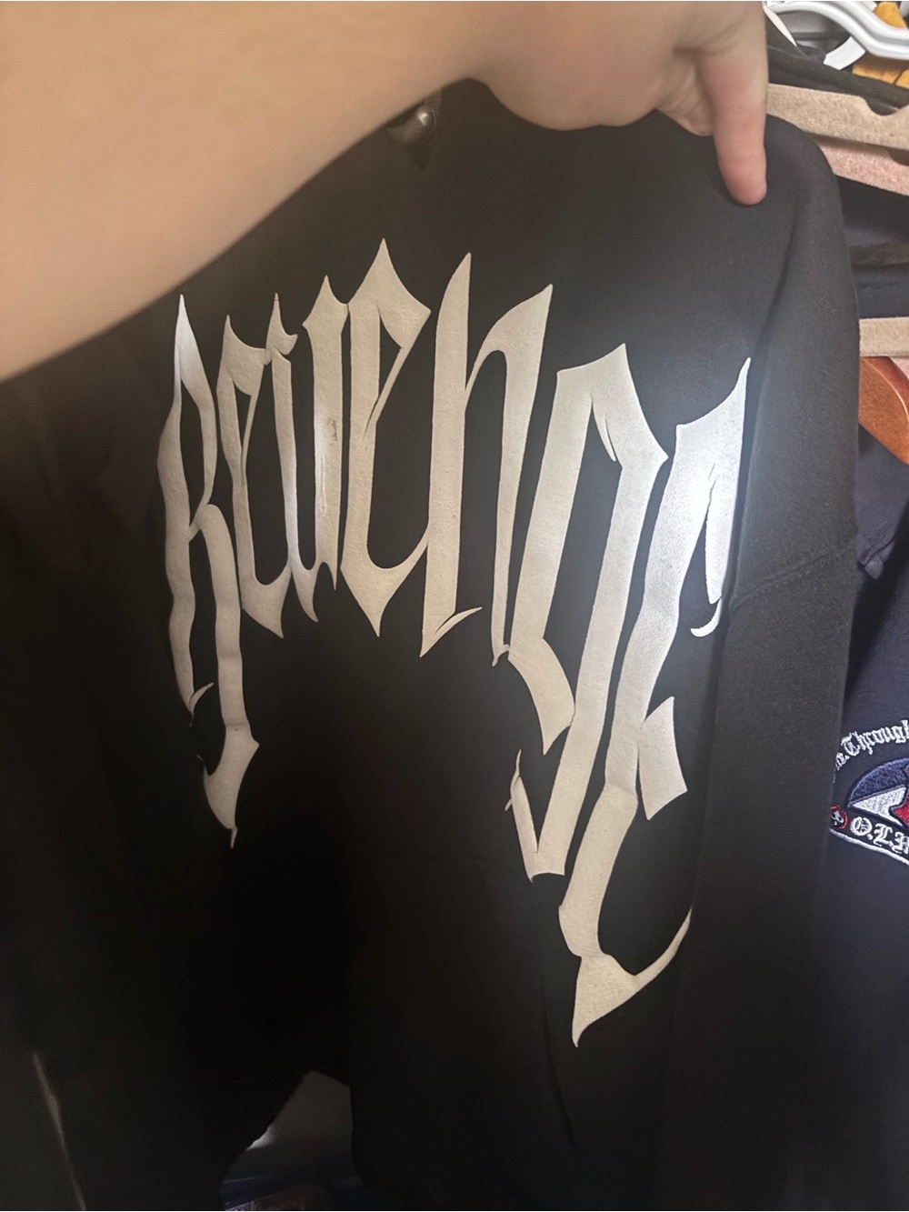 Revenge Clothing Black Hoodie with Large White Gothic Back Logo
